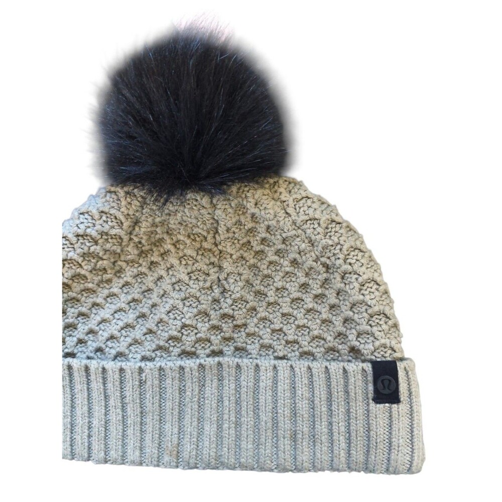 Lululemon athletica Beige Knit Beanie with Black Pom Pom New